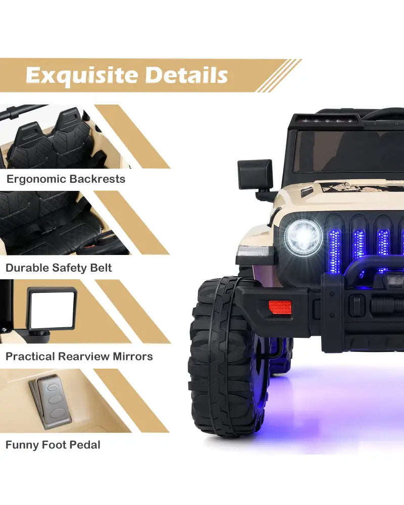 12V Kids Ride-on Jeep Car with 2.4 G Remote Control-Khaki - Khaki - Powered Ride On Toys