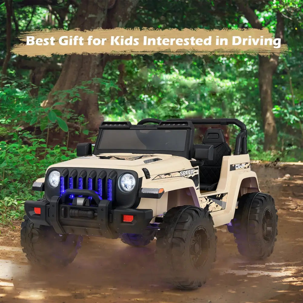 12V Kids Ride-on Jeep Car with 2.4 G Remote Control-Khaki - Khaki - Powered Ride On Toys