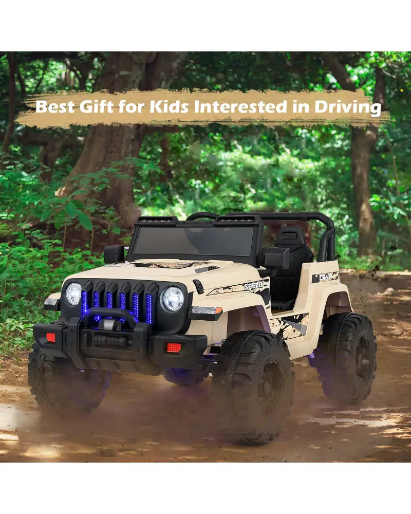 12V Kids Ride-on Jeep Car with 2.4 G Remote Control-Khaki - Khaki - Powered Ride On Toys