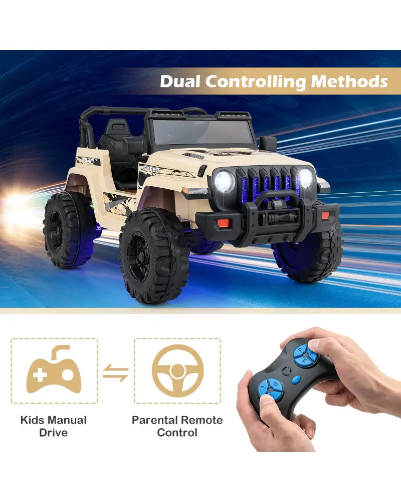 12V Kids Ride-on Jeep Car with 2.4 G Remote Control-Khaki - Khaki - Powered Ride On Toys