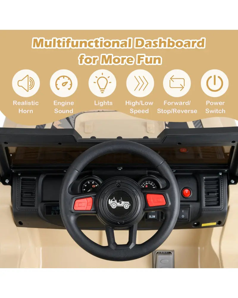 12V Kids Ride-on Jeep Car with 2.4 G Remote Control-Khaki - Khaki - Powered Ride On Toys