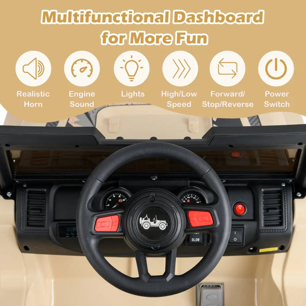 12V Kids Ride-on Jeep Car with 2.4 G Remote Control-Khaki - Khaki - Powered Ride On Toys