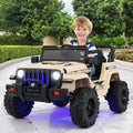 12V Kids Ride-on Jeep Car with 2.4 G Remote Control-Khaki - Khaki - Powered Ride On Toys