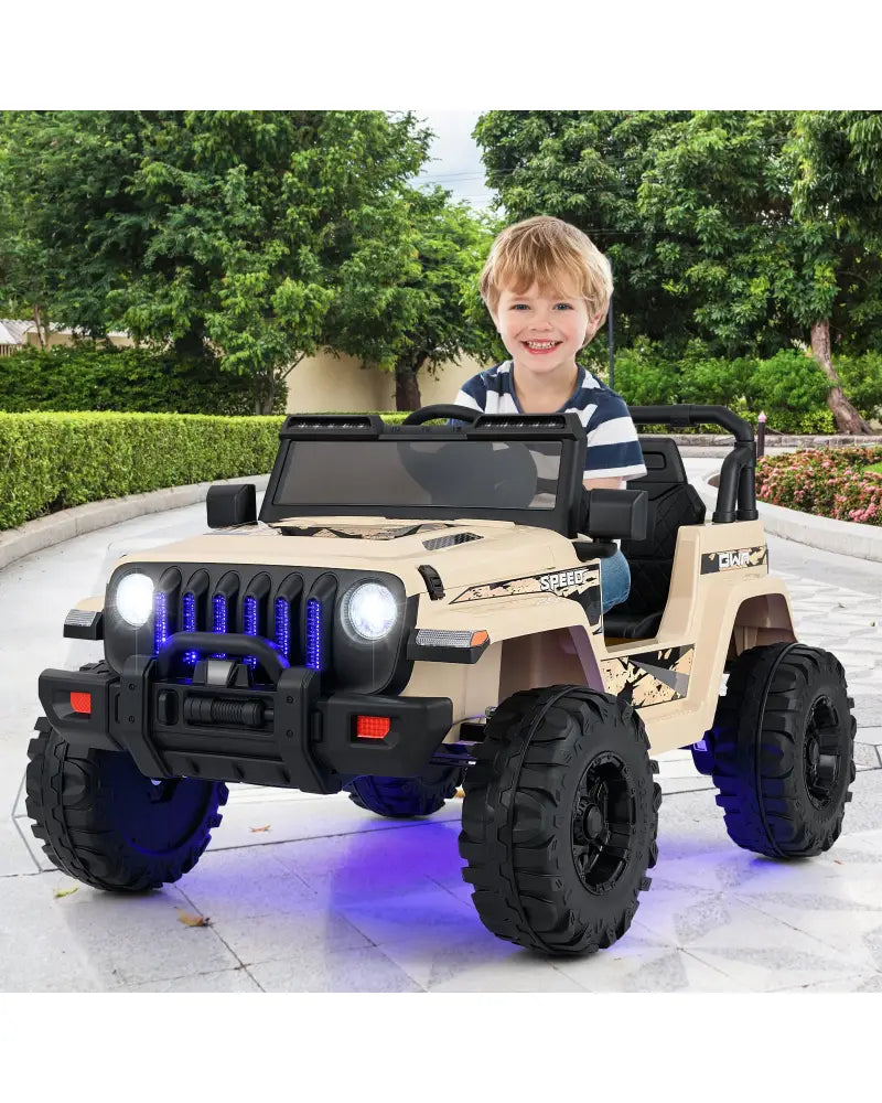 12V Kids Ride-on Jeep Car with 2.4 G Remote Control-Khaki - Khaki - Powered Ride On Toys