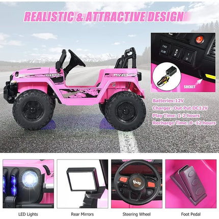 12V Kids Ride - on Jeep Car with 2.4 G Remote Control - Pink - Oasis Home Essentials