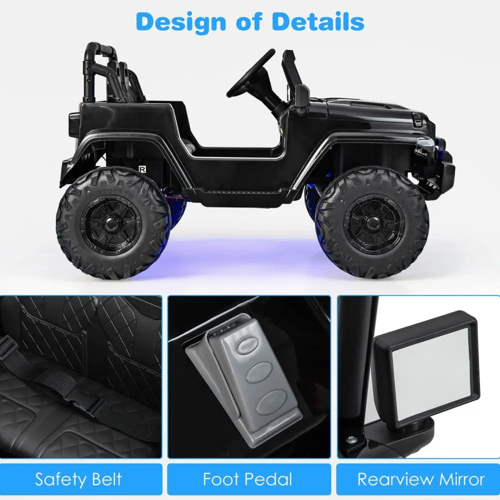 12V Kids Ride - on Jeep Car with 2.4 G Remote Control - Solid Black - Oasis Home Essentials