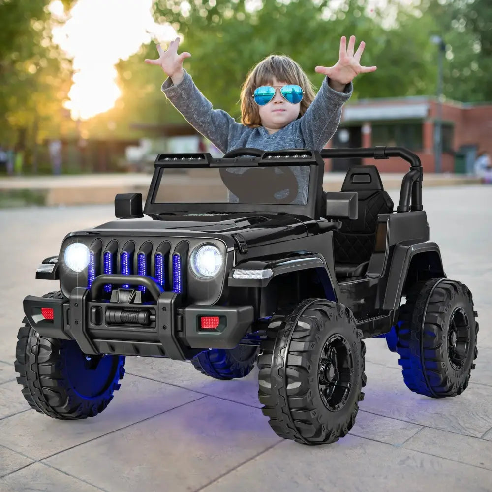 12V Kids Ride - on Jeep Car with 2.4 G Remote Control - Solid Black - Oasis Home Essentials