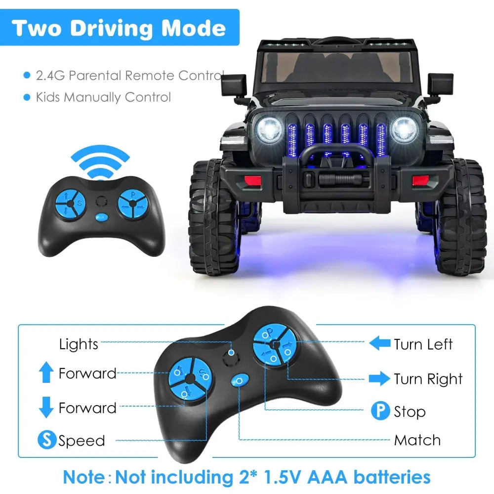 12V Kids Ride - on Jeep Car with 2.4 G Remote Control - Solid Black - Oasis Home Essentials