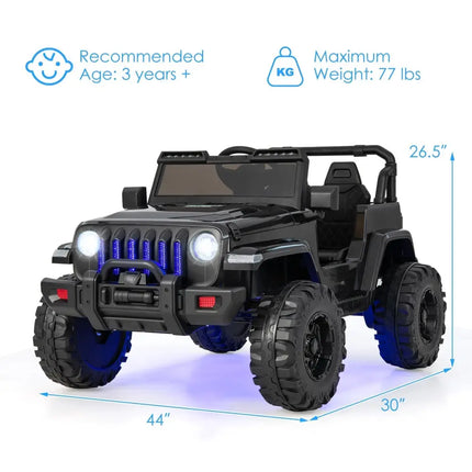 12V Kids Ride - on Jeep Car with 2.4 G Remote Control - Solid Black - Oasis Home Essentials