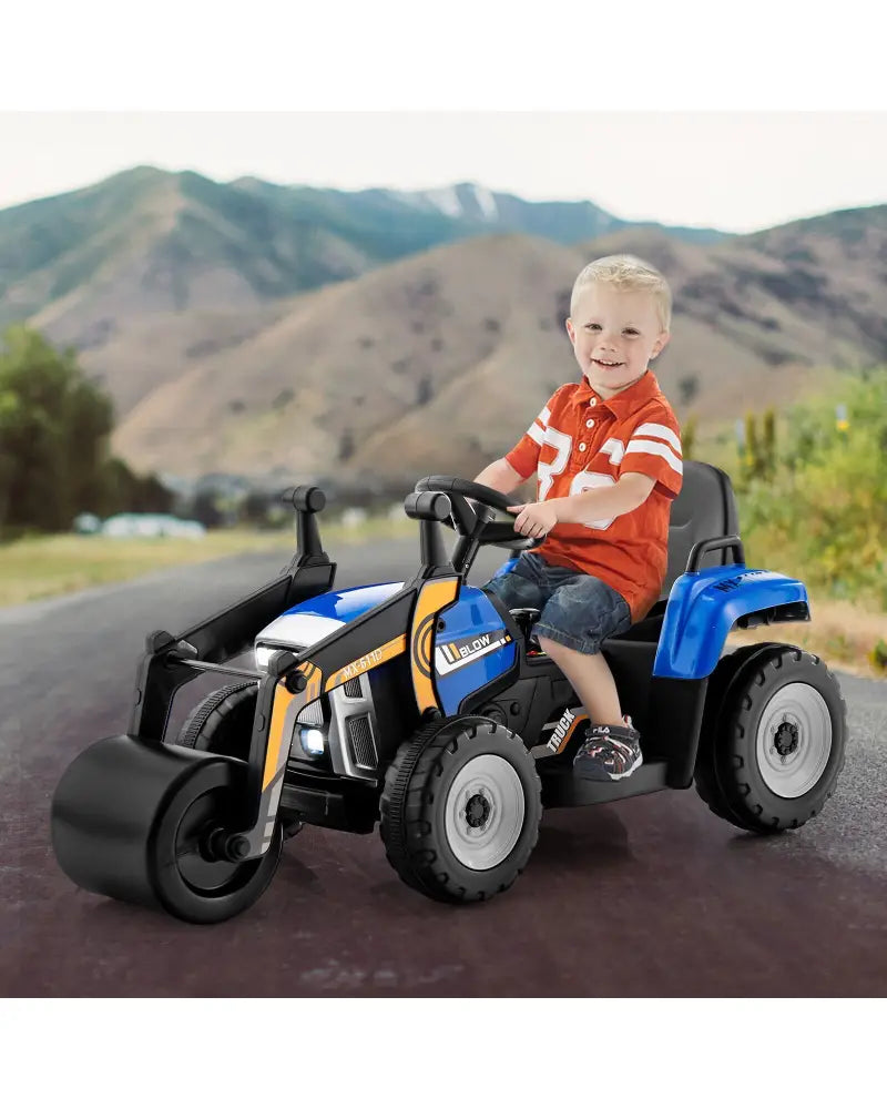 12V Kids Ride on Road Roller with 2.4G Remote Control-Blue - Blue - Powered Ride On Toys