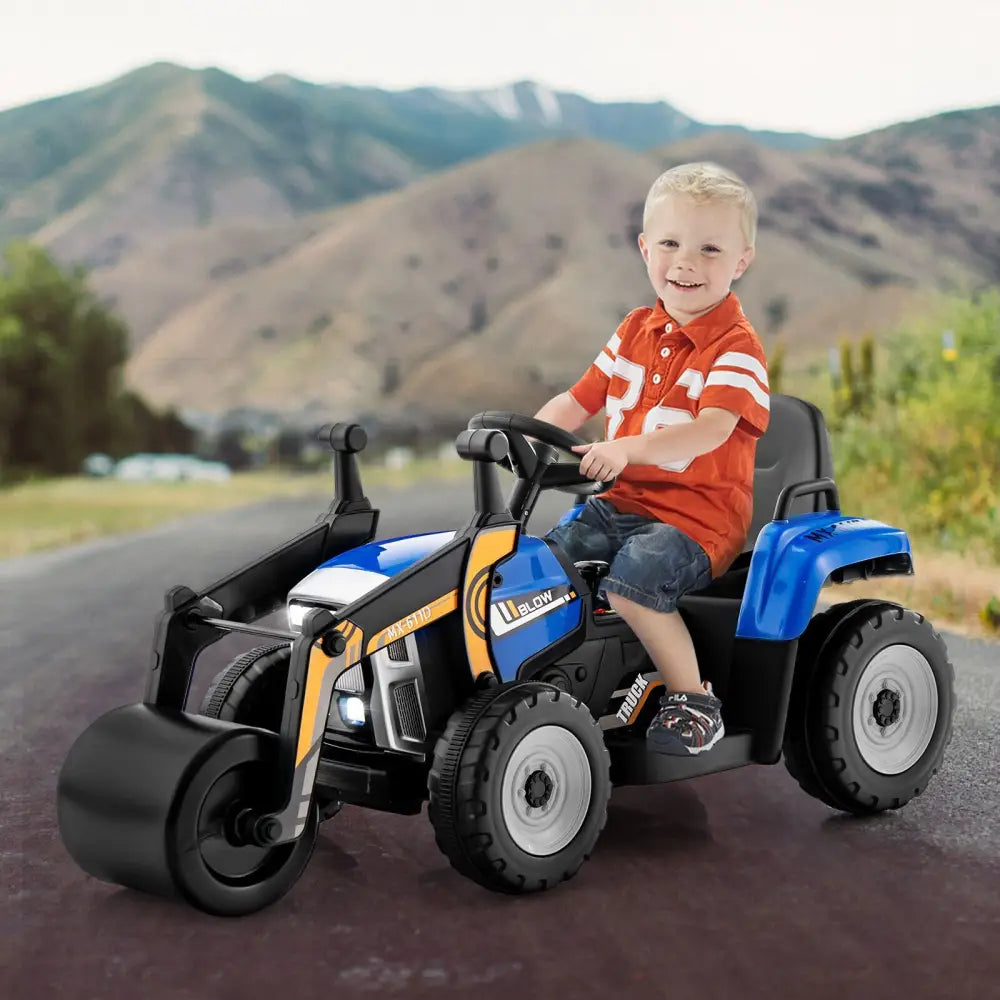 12V Kids Ride on Road Roller with 2.4G Remote Control-Blue - Blue - Powered Ride On Toys