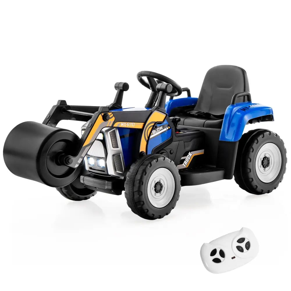 12V Kids Ride on Road Roller with 2.4G Remote Control-Blue - Blue - Powered Ride On Toys