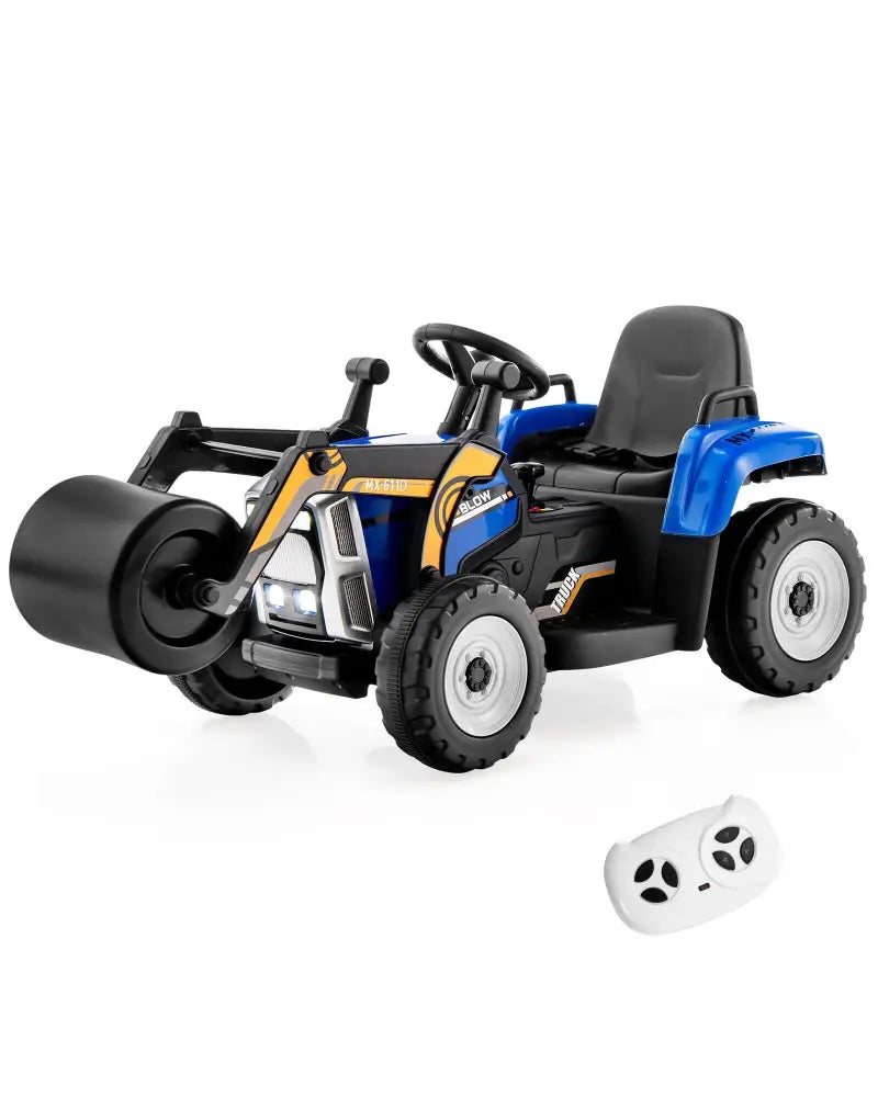 12V Kids Ride on Road Roller with 2.4G Remote Control-Blue - Blue - Powered Ride On Toys