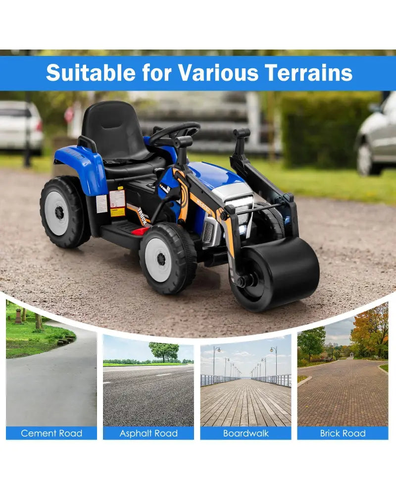12V Kids Ride on Road Roller with 2.4G Remote Control-Blue - Blue - Powered Ride On Toys