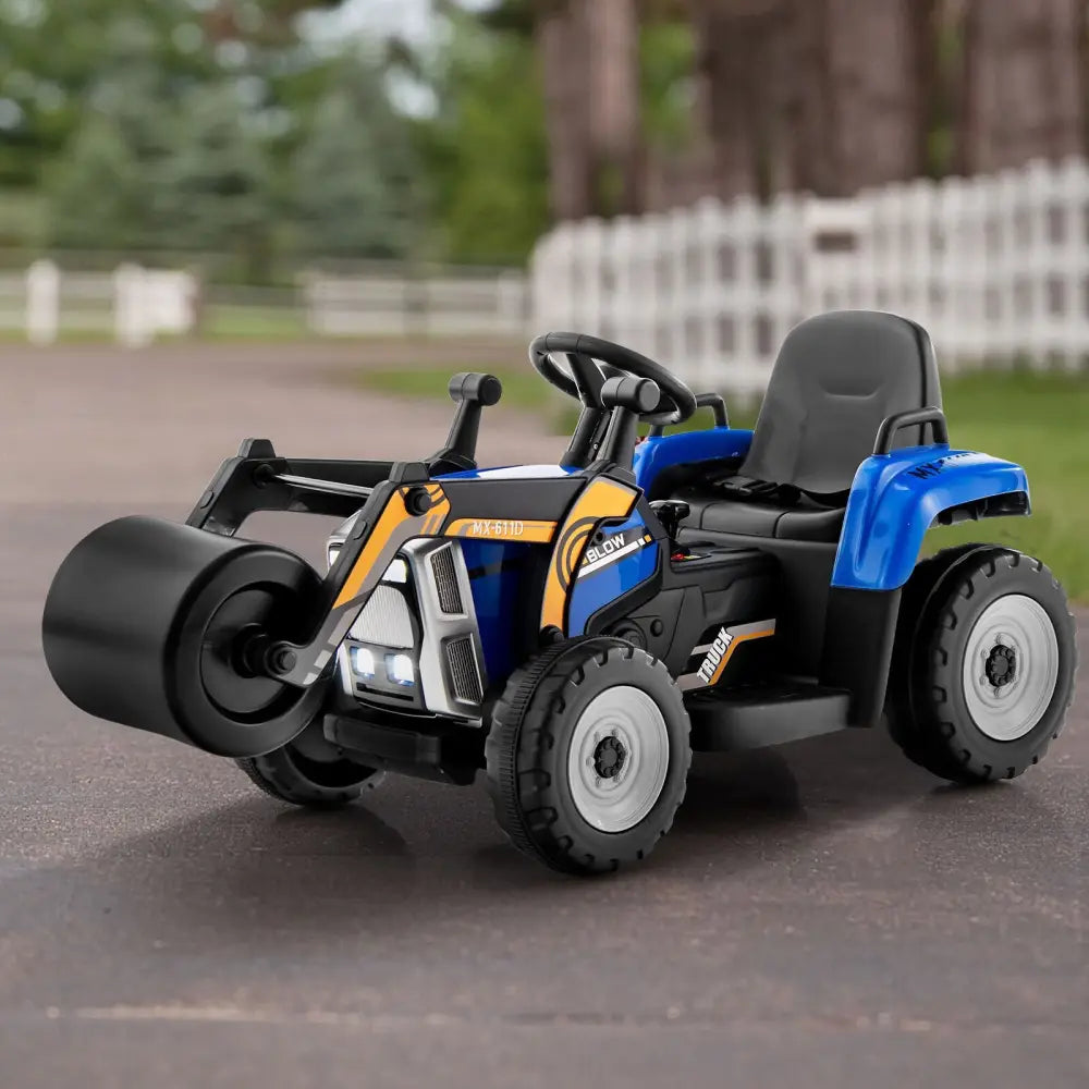 12V Kids Ride on Road Roller with 2.4G Remote Control-Blue - Blue - Powered Ride On Toys
