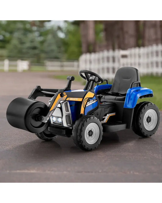 12V Kids Ride on Road Roller with 2.4G Remote Control-Blue - Blue - Powered Ride On Toys