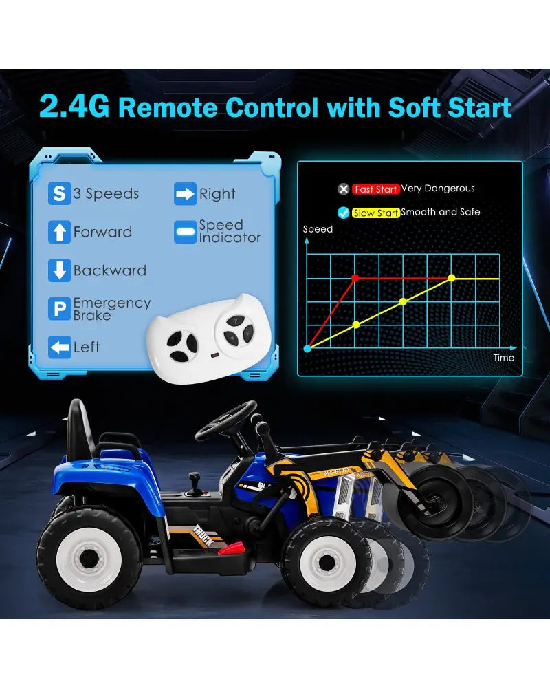 12V Kids Ride on Road Roller with 2.4G Remote Control-Blue - Blue - Powered Ride On Toys