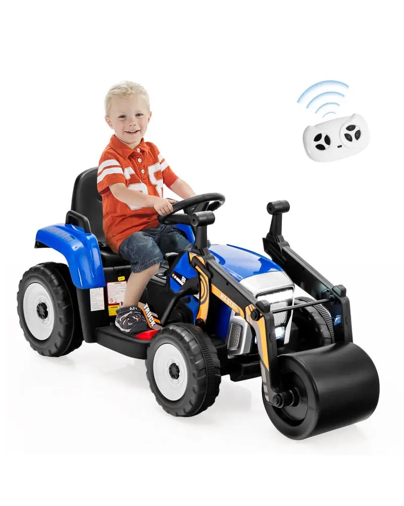 12V Kids Ride on Road Roller with 2.4G Remote Control-Blue - Blue - Powered Ride On Toys