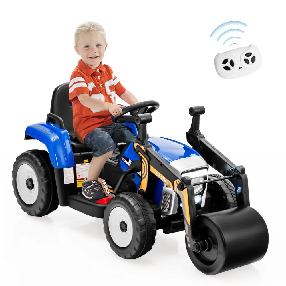 12V Kids Ride on Road Roller with 2.4G Remote Control-Blue - Blue - Powered Ride On Toys