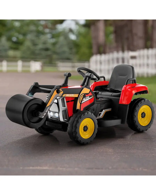 12V Kids Ride on Road Roller with 2.4G Remote Control-Red - Red - Powered Ride On Toys