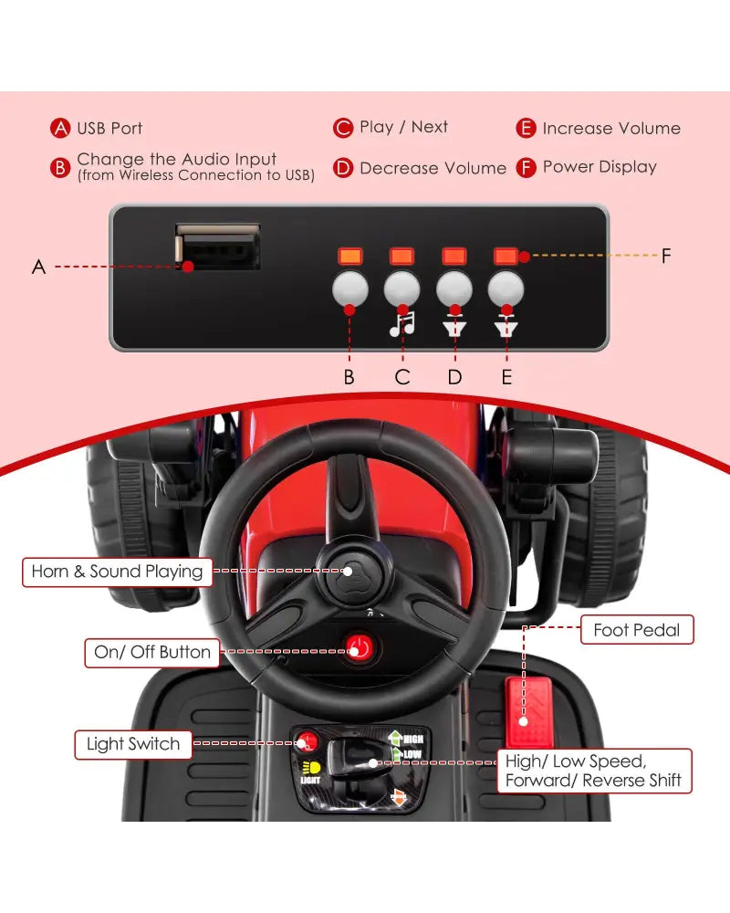 12V Kids Ride on Road Roller with 2.4G Remote Control-Red - Red - Powered Ride On Toys