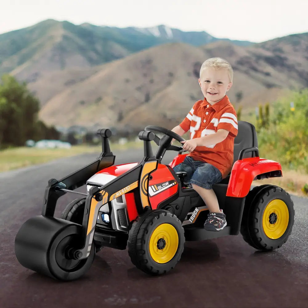 12V Kids Ride on Road Roller with 2.4G Remote Control-Red - Red - Powered Ride On Toys