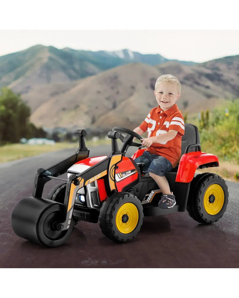 12V Kids Ride on Road Roller with 2.4G Remote Control-Red - Red - Powered Ride On Toys