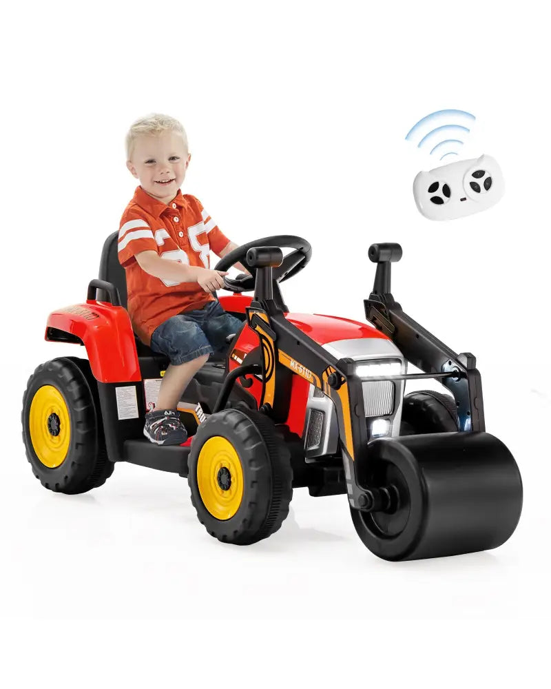 12V Kids Ride on Road Roller with 2.4G Remote Control-Red - Red - Powered Ride On Toys