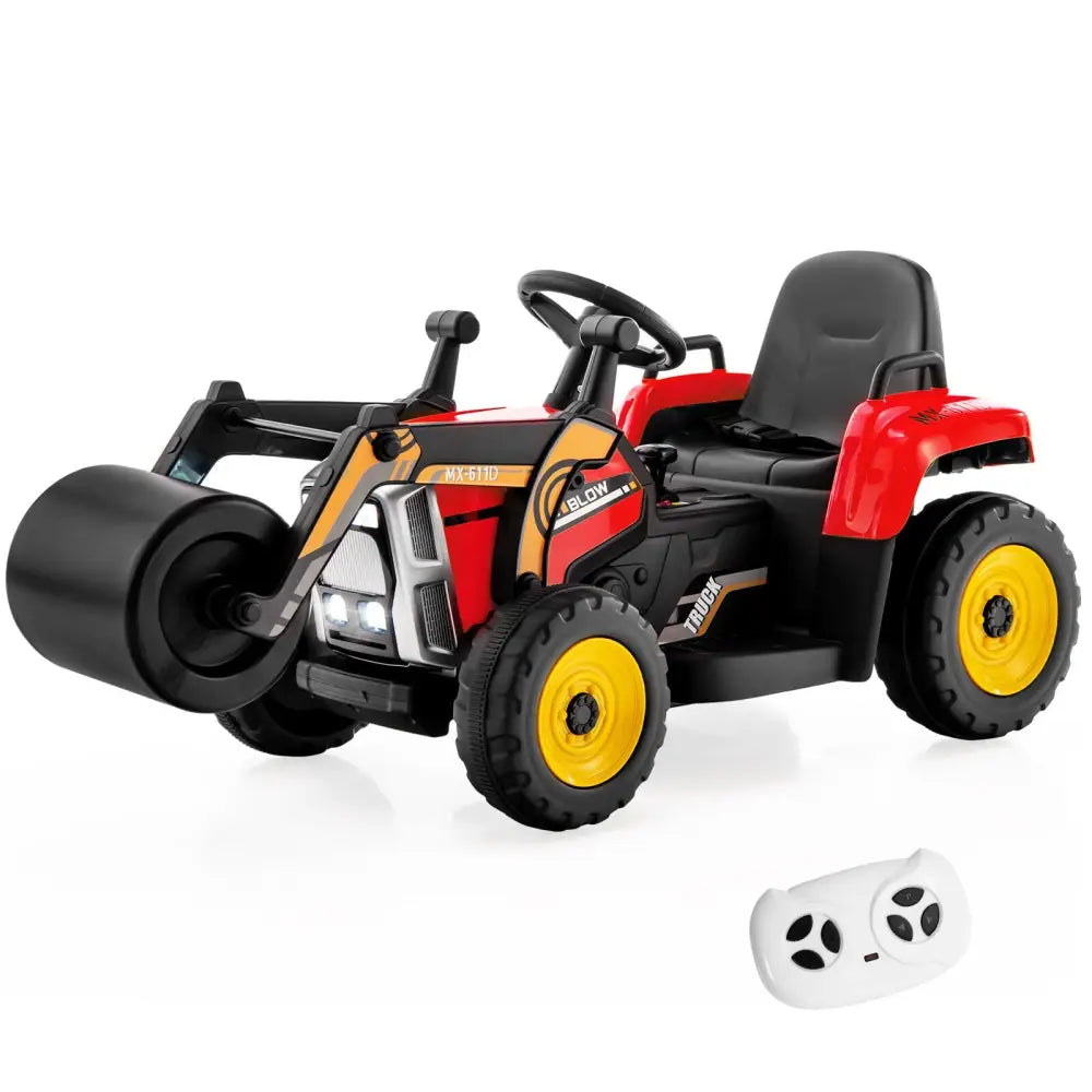 12V Kids Ride on Road Roller with 2.4G Remote Control-Red - Red - Powered Ride On Toys