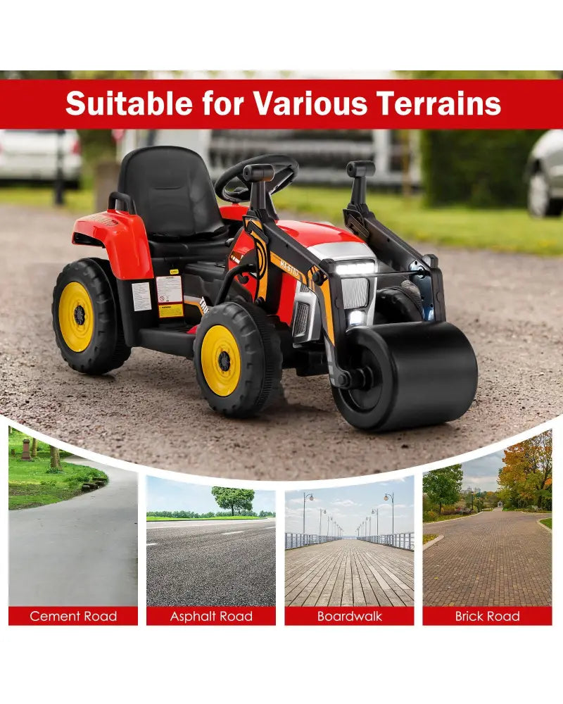 12V Kids Ride on Road Roller with 2.4G Remote Control-Red - Red - Powered Ride On Toys
