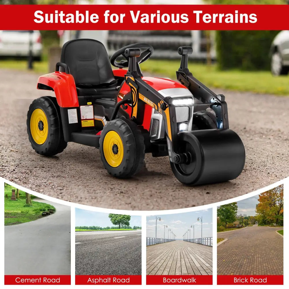 12V Kids Ride on Road Roller with 2.4G Remote Control-Red - Red - Powered Ride On Toys