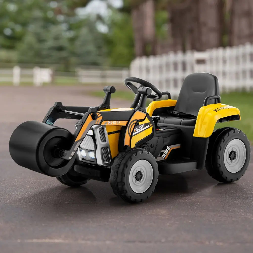 12V Kids Ride on Road Roller with 2.4G Remote Control-Yellow - Yellow - Powered Ride On Toys