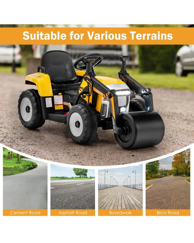 12V Kids Ride on Road Roller with 2.4G Remote Control-Yellow - Yellow - Powered Ride On Toys