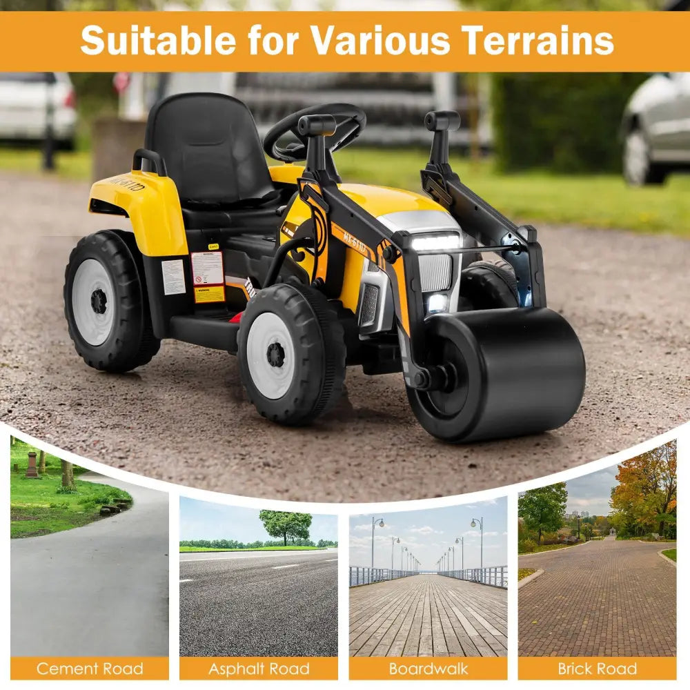 12V Kids Ride on Road Roller with 2.4G Remote Control-Yellow - Yellow - Powered Ride On Toys