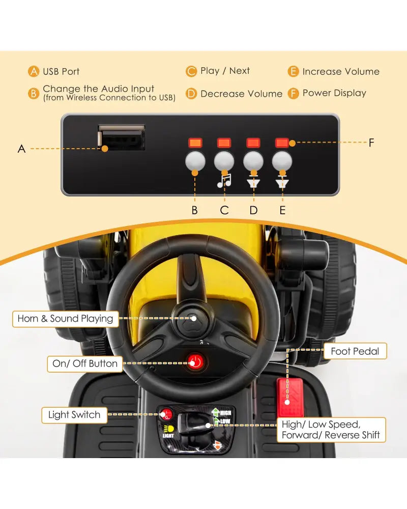 12V Kids Ride on Road Roller with 2.4G Remote Control-Yellow - Yellow - Powered Ride On Toys