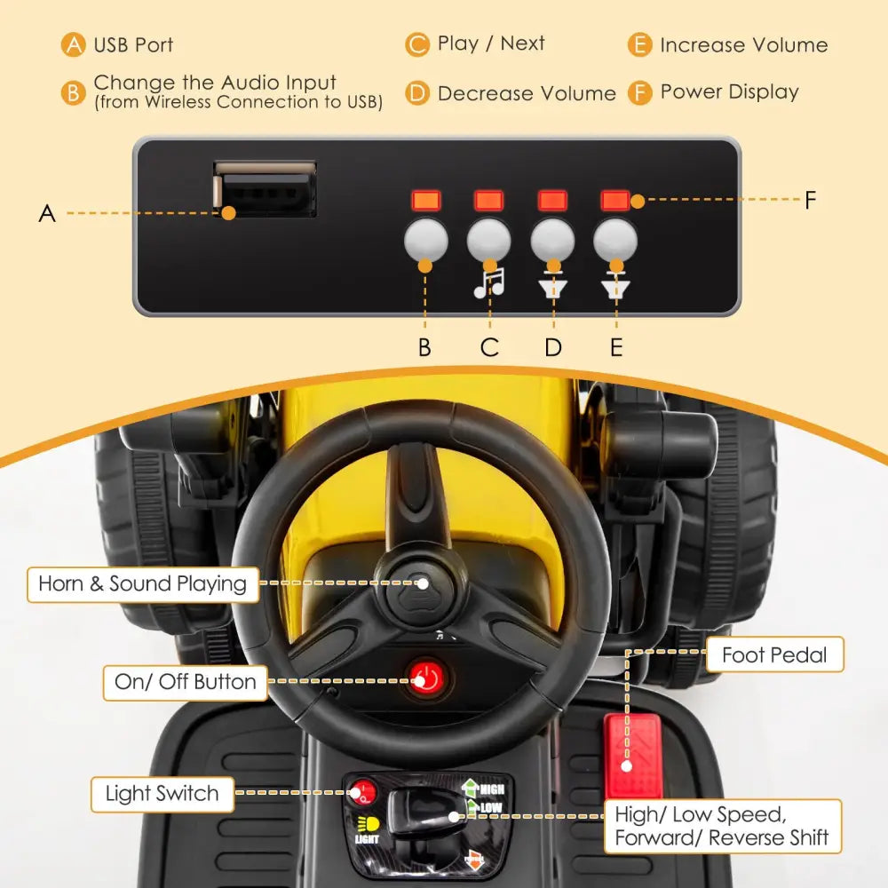 12V Kids Ride on Road Roller with 2.4G Remote Control-Yellow - Yellow - Powered Ride On Toys