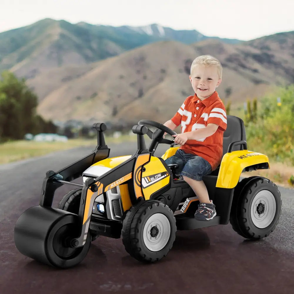 12V Kids Ride on Road Roller with 2.4G Remote Control-Yellow - Yellow - Powered Ride On Toys