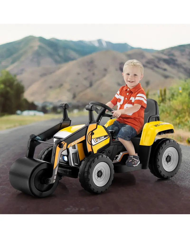 12V Kids Ride on Road Roller with 2.4G Remote Control-Yellow - Yellow - Powered Ride On Toys