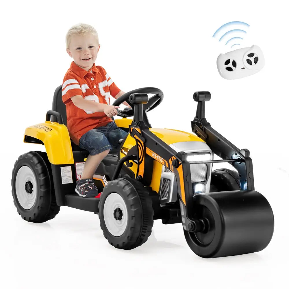 12V Kids Ride on Road Roller with 2.4G Remote Control-Yellow - Yellow - Powered Ride On Toys