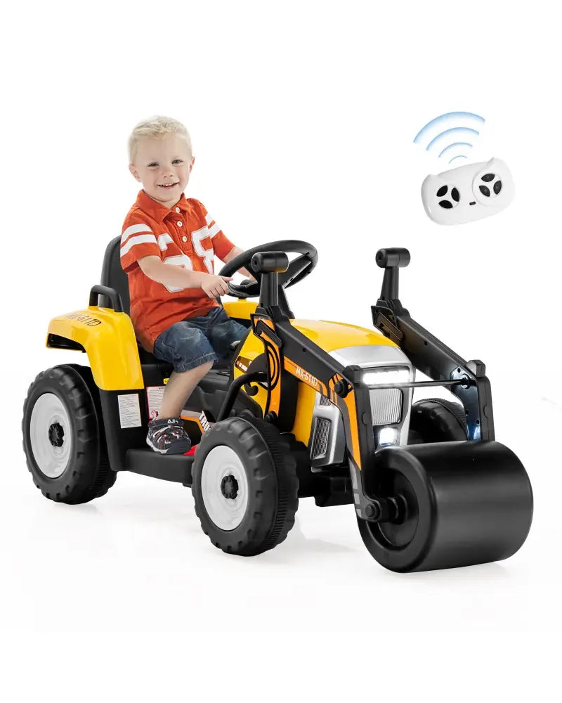 12V Kids Ride on Road Roller with 2.4G Remote Control-Yellow - Yellow - Powered Ride On Toys