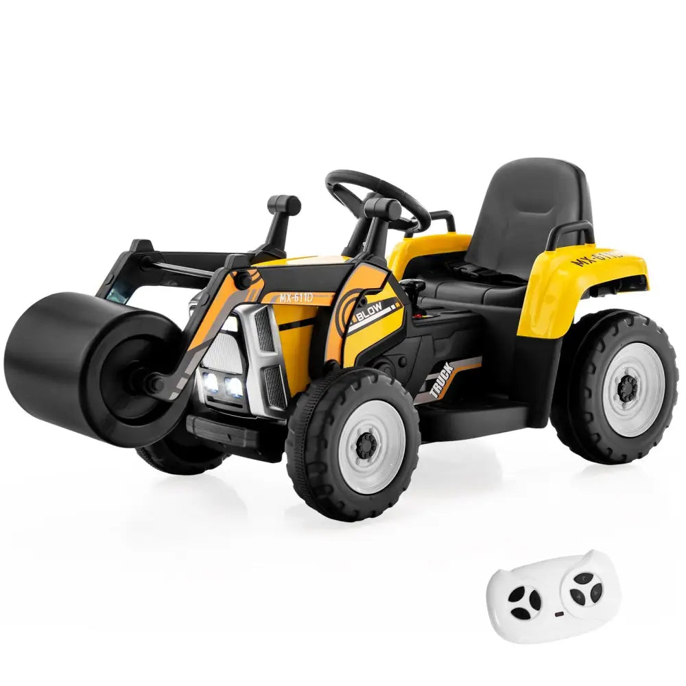 12V Kids Ride on Road Roller with 2.4G Remote Control-Yellow - Yellow - Powered Ride On Toys