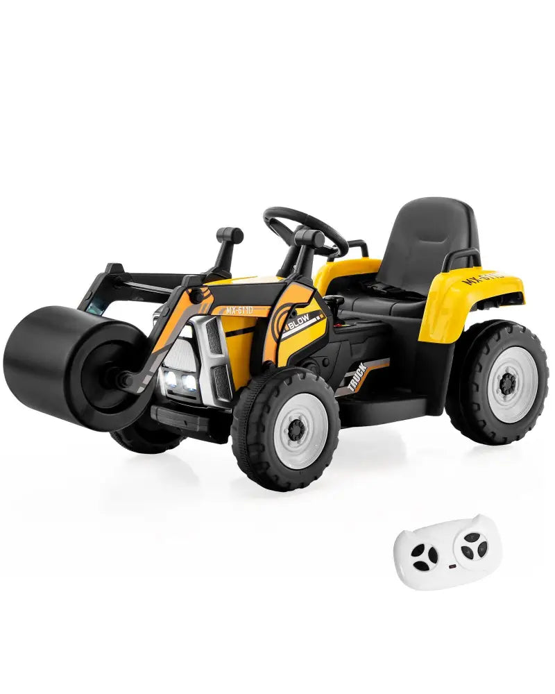 12V Kids Ride on Road Roller with 2.4G Remote Control-Yellow - Yellow - Powered Ride On Toys
