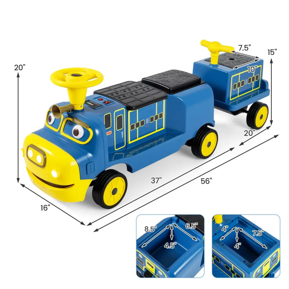 12V Kids Ride on Train 3-Seater with Detachable Carriage Licensed Chuggington-Blue - Blue - Powered Ride On Toys