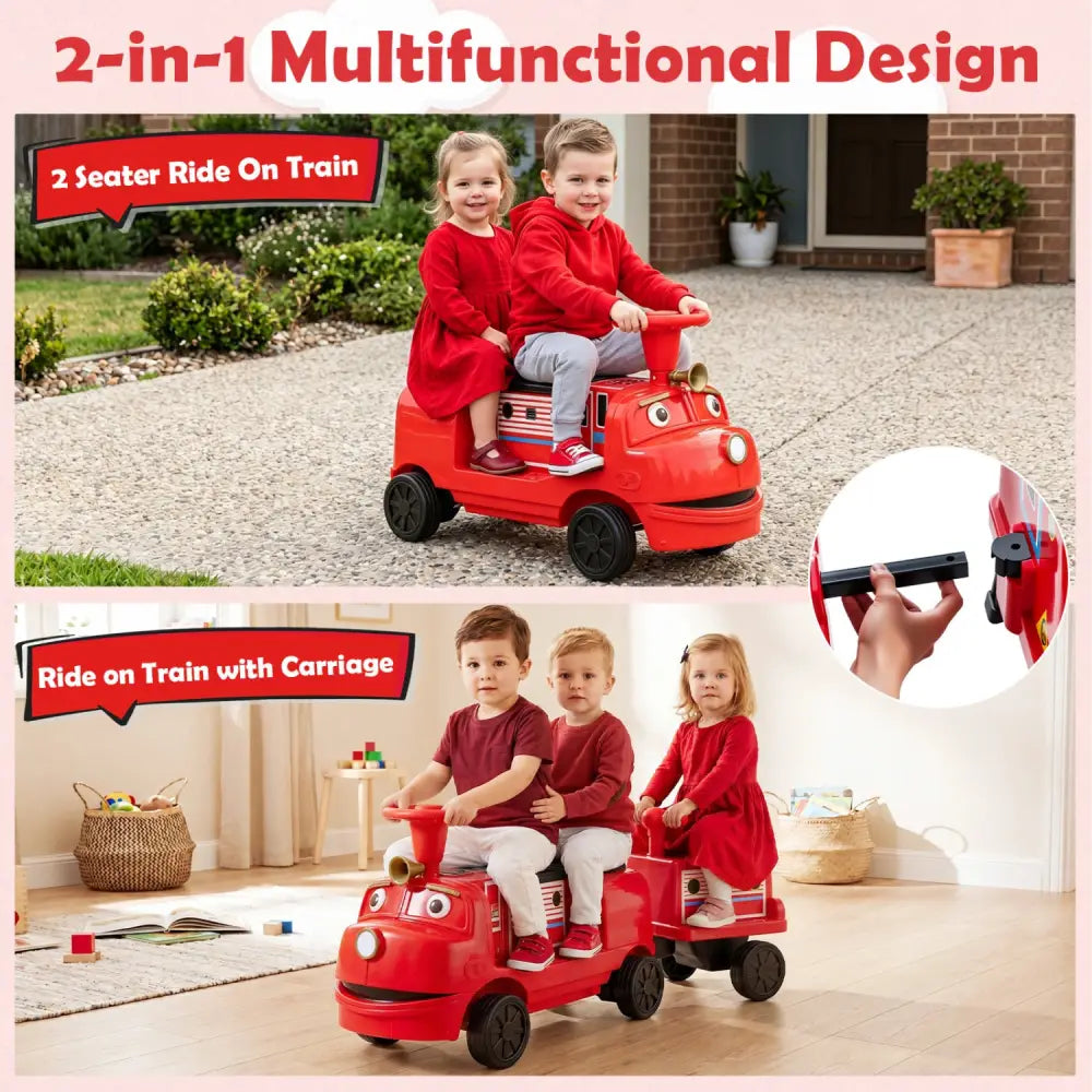 12V Kids Ride on Train 3-Seater with Detachable Carriage Licensed Chuggington-Red - Red - Powered Ride On Toys