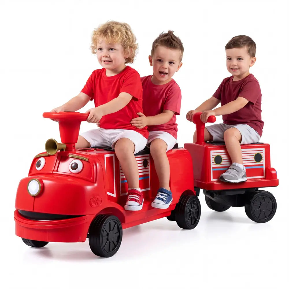 12V Kids Ride on Train 3-Seater with Detachable Carriage Licensed Chuggington-Red - Red - Powered Ride On Toys