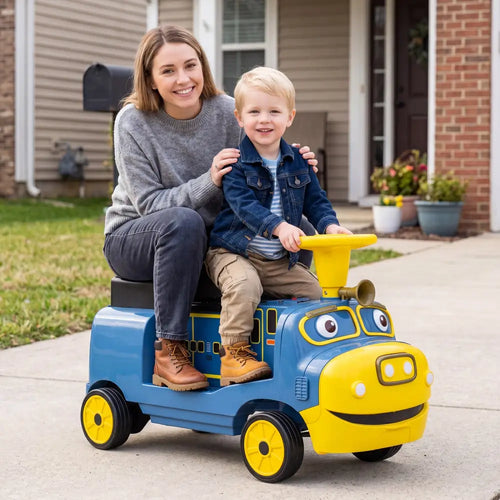 12V Kids Ride on Train 3-Seater with Detachable Carriage Licensed Chuggington-Blue - Blue - Powered Ride On Toys