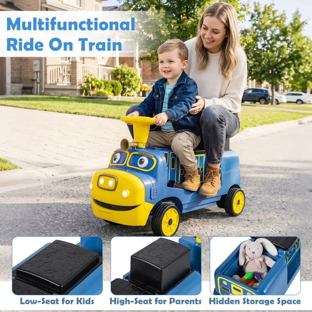 12V Kids Ride on Train 3-Seater with Detachable Carriage Licensed Chuggington-Blue - Blue - Powered Ride On Toys