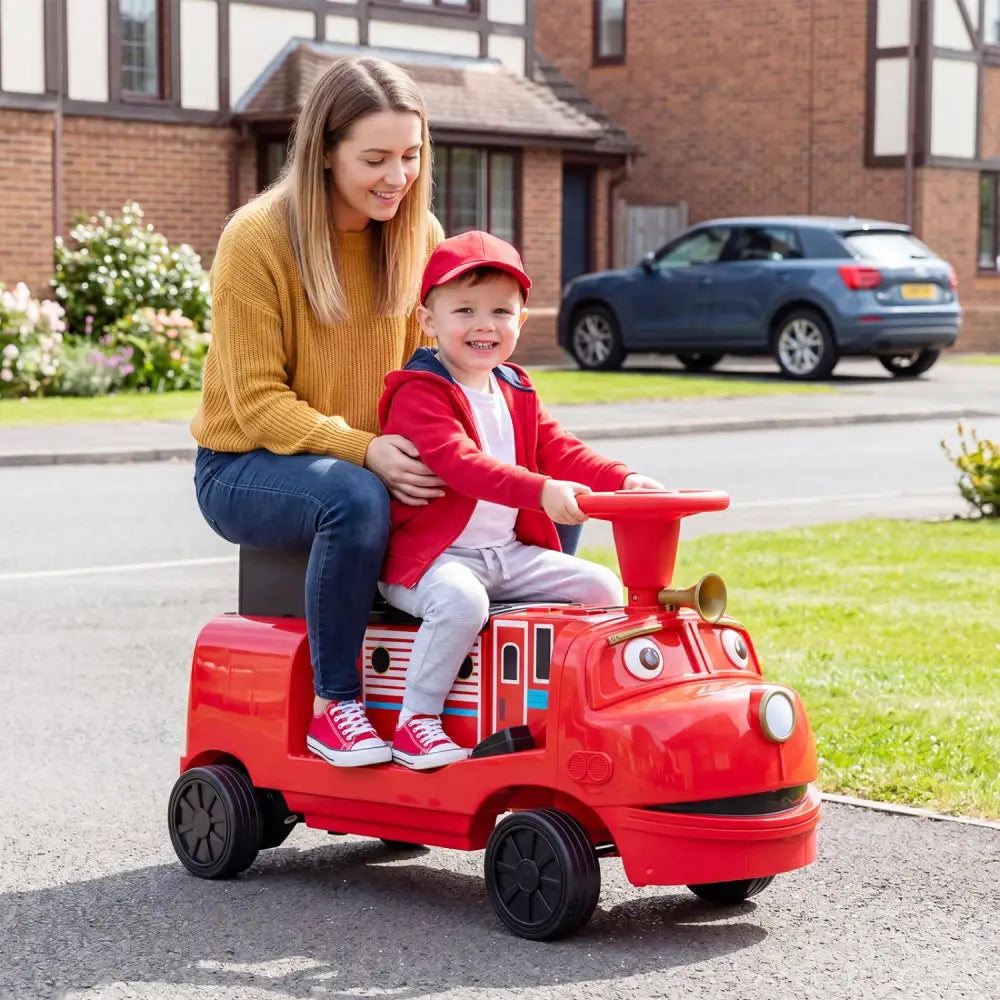 12V Kids Ride on Train 3-Seater with Detachable Carriage Licensed Chuggington-Red - Red - Powered Ride On Toys