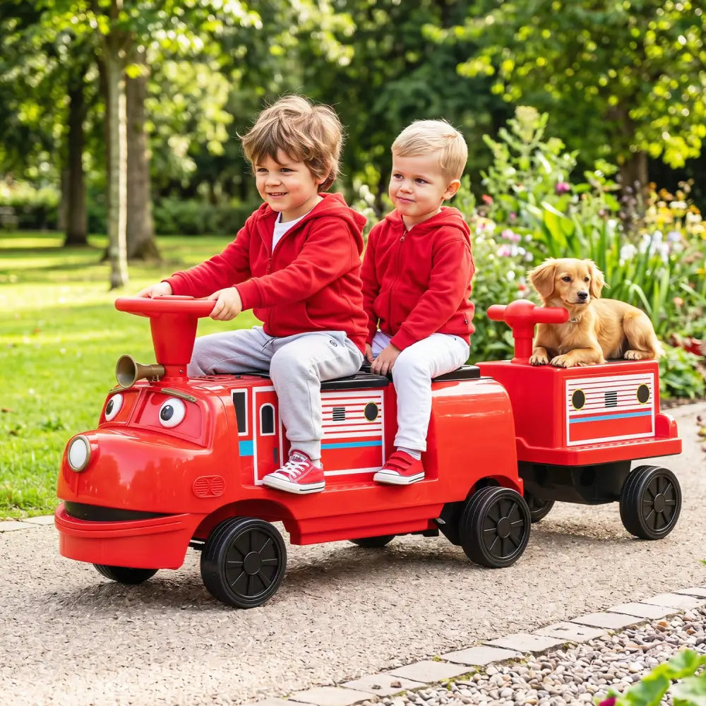 12V Kids Ride on Train 3-Seater with Detachable Carriage Licensed Chuggington-Red - Red - Powered Ride On Toys