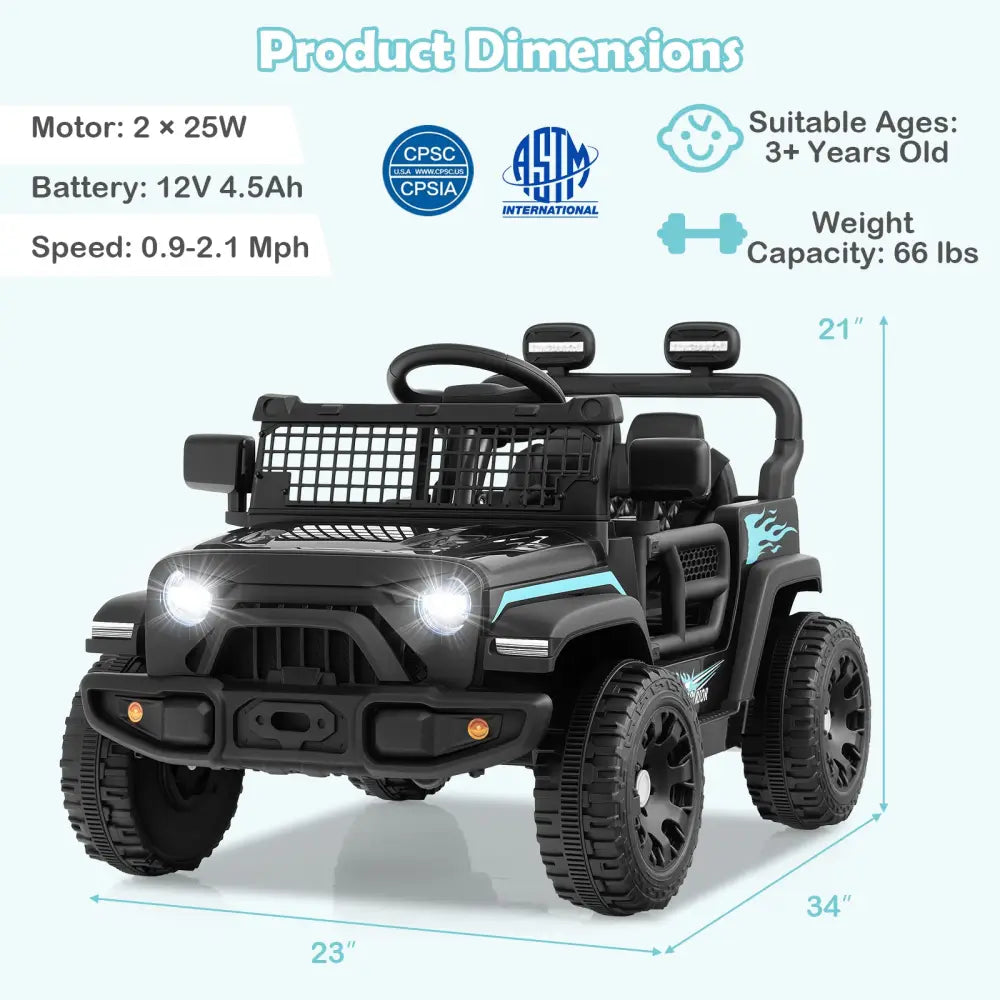 12V Kids Ride on Truck Car Battery Powered Electric Vehicle-Black - Black - Powered Ride On Toys